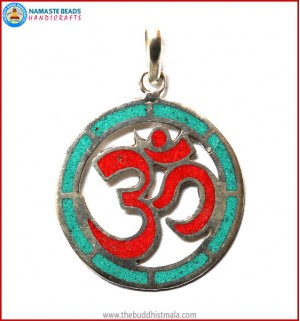 "Hindu OM" Design White Metal Round Pendant