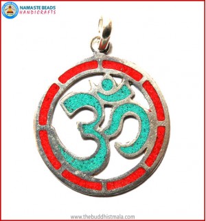 "Hindu OM" White Metal  Round Pendant