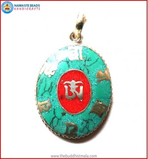 "Tibetan OM" & "Mantra" Symbol White Metal Pendant