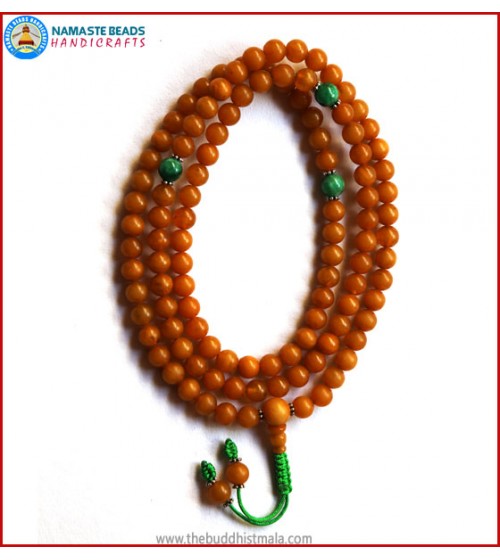 Amber Mala with Green Jade Spacer Beads