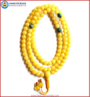 Yellow Amber Mala with Turquoise Spacer Beads