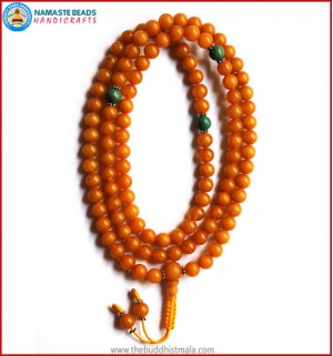 Honey Amber Mala with Turquoise Spacer Beads