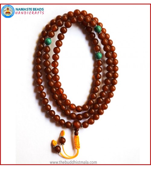 Brown Amber Mala with Turquoise Spacer Beads