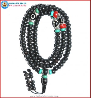 Black Bone Mala with Dzi Beads