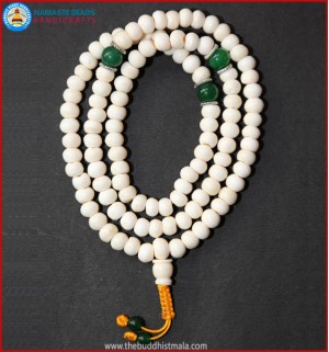White Bone Mala with Green Jade Spacer Beads