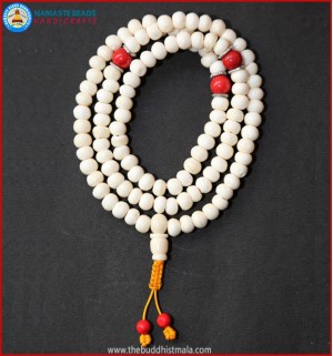 White Bone Mala with Coral Spacer Beads