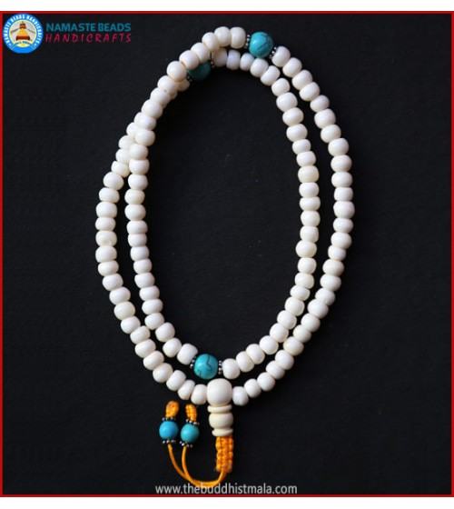 White Bone Mala with Turquoise Beads
