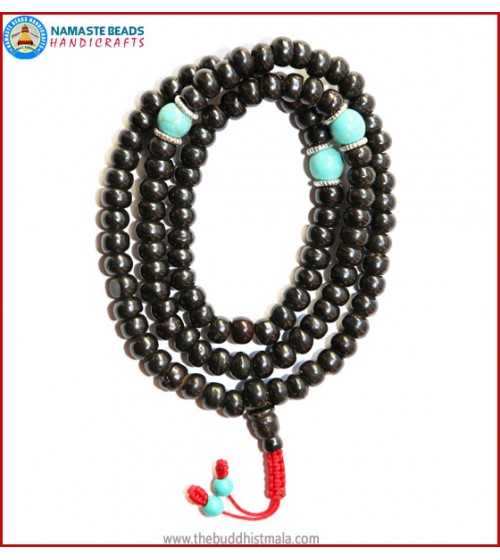 Black Bone Mala with Turquoise Spacer Beads