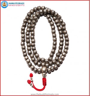 Real Silver Mantra Carved Mala