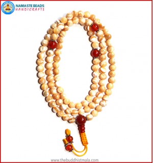Mother of Pearl Mala with Carnelian Spacer Beads