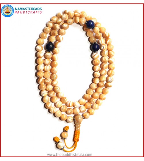Mother of Pearl Mala with Lapis Lazuli Spacer Beads