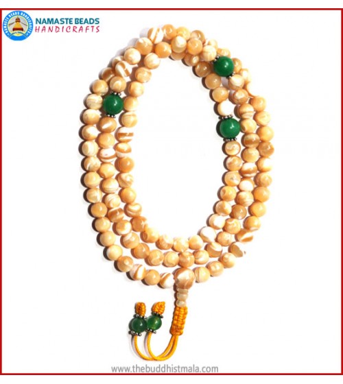 Mother of Pearl Mala with Green Jade Spacer Beads