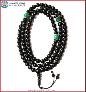Black Onyx Mala with Green Jade Spacer Beads