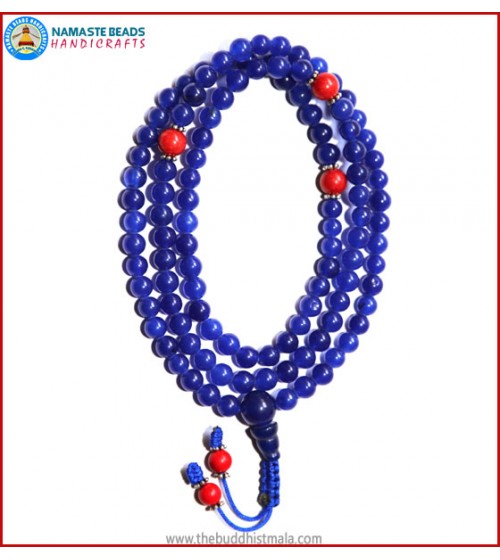 Blue Onyx Mala with Coral
