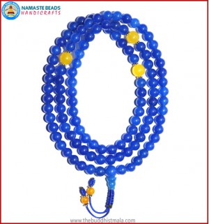 Blue Onyx Mala with Yellow Jade Spacer Beads
