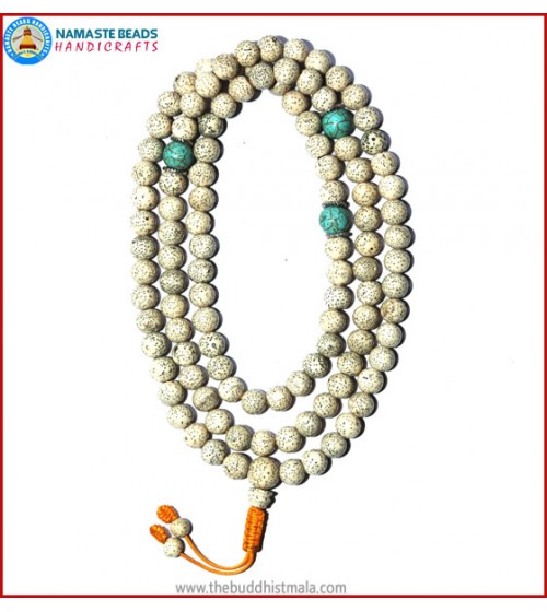 Lotus Seed Mala with Turquoise Spacer Beads