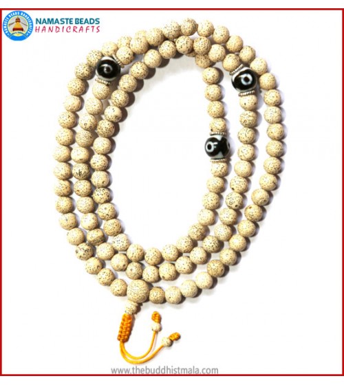 Lotus Seed Mala with Round Dzi Beads