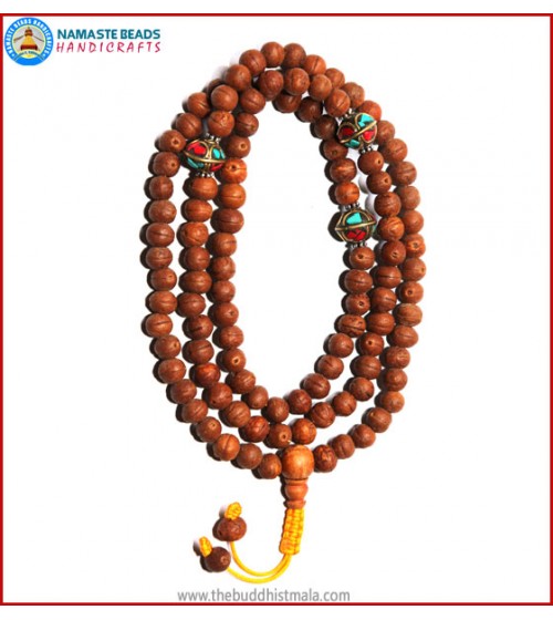Raktu Seed Mala with Inlays Metal Beads