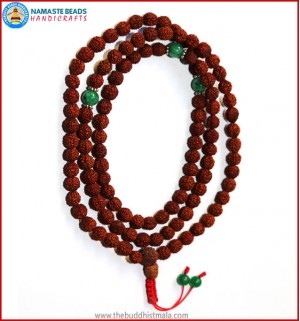 Rudraksha Seed Mala with Green Jade Spacer Beads