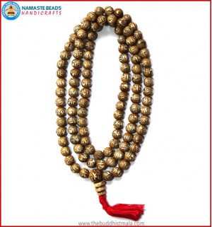 Mantra Carved Conch Shell Mala with Tassel