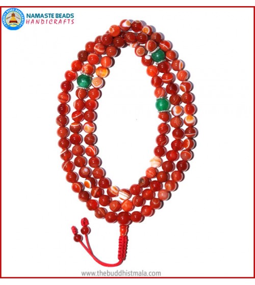 Red Agate Mala with Jade Spacer Beads
