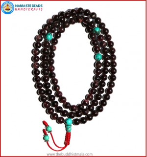 Garnet Stone Mala with Turquoise Spacer Beads