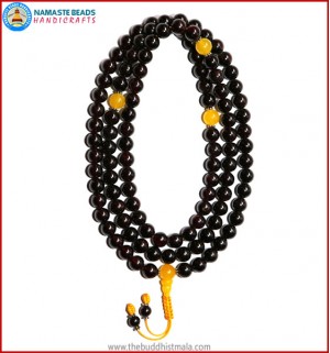 Garnet Stone Mala with Yellow Jade Spacer Beads