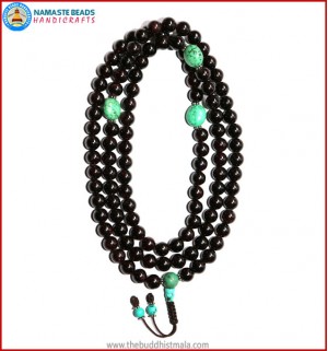 Garnet Stone Mala with Flat Turquoise Spacer Beads