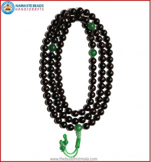 Garnet Stone Mala with Green Jade Guru Beads