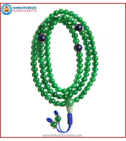Green Jade Mala with Lapis Lazuli Beads