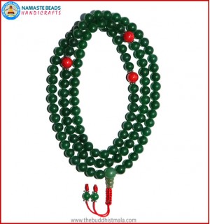 Green Jade Mala with Coral Spacer Beads