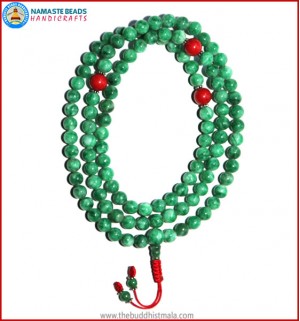 Taiwanese Jade Stone Mala with Coral Beads