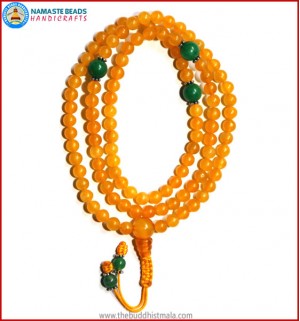 Honey Yellow Jade Stone Mala with Green Jade Spacer Beads