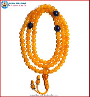 Honey Yellow Jade Stone Mala with Lapis Lazuli Spacer Beads