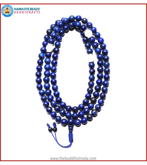 Afghani Lapis Lazuli Stone Mala with White Conch Shell Spacer Beads