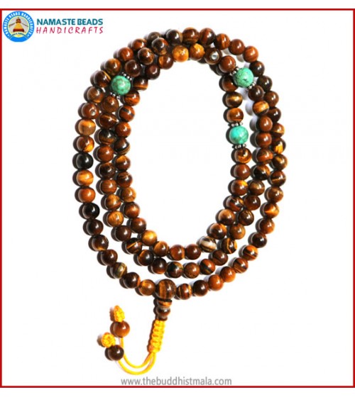 Tiger-Eye Stone Mala with Turquoise Spacer Beads