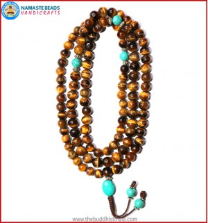 Tiger-Eye Stone Mala with Turquoise Beads