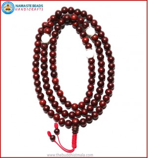 Red Sandal Wood Mala with Conch Shell Beads