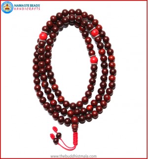 Red Sandal Wood Mala with Coral Beads