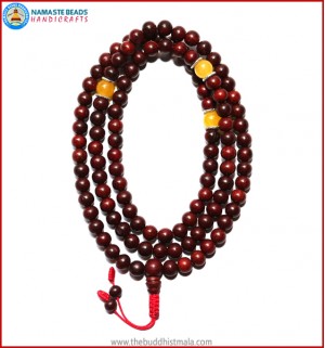 Red Sandal Wood Mala with Yellow Jade Beads