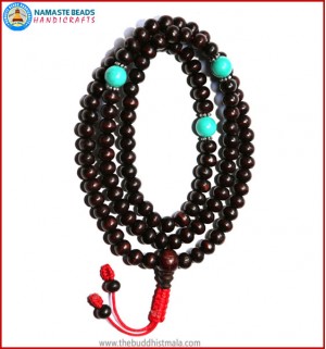 Rose Wood Mala with Turquoise Beads