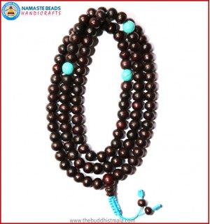 Rose Wood Mala with Turquoise Beads