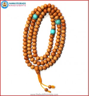 Normal Wood Mala with Turquoise Spacer Beads