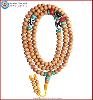 Sandal Wood Mala with Tibetan Dzi Beads