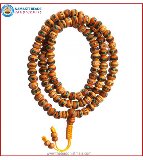 Normal Wood Mala Inlays Coral & Turquoise