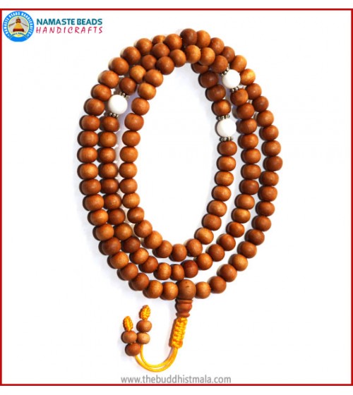 Sandal Wood Mala with Conch Shell Beads