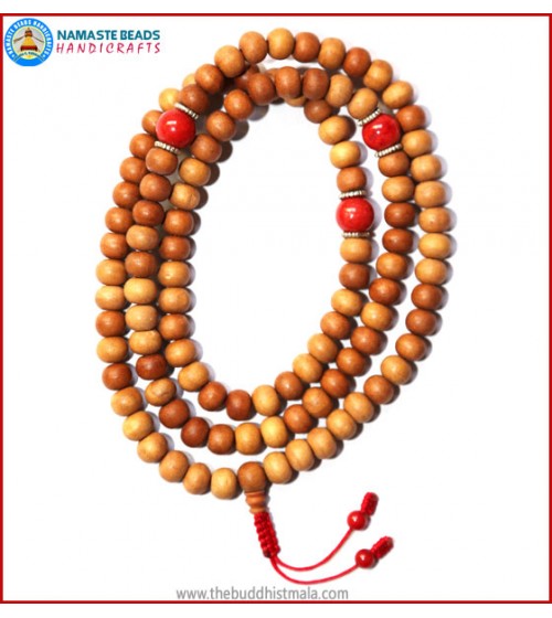 Sandal Wood Mala with Coral Beads