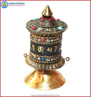 Mantra Carved Table Prayer Wheel