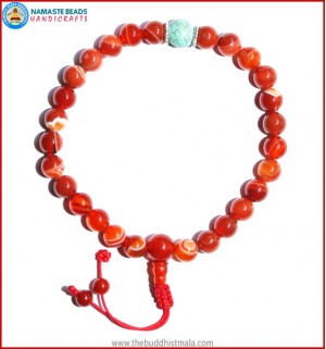 Red Agate Stone Wrist Mala with TUrquoise Bead