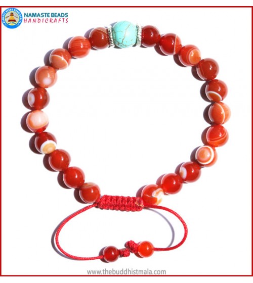 Red Agate Stone Bracelet with Turquoise Bead
